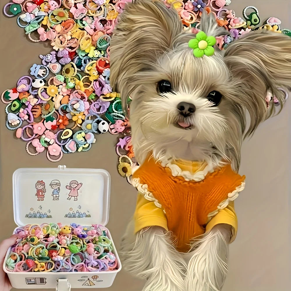 Pet Hair Accessory Set – Flowers, Bows & Cute Designs for Dogs & Cats (50/100 pcs)